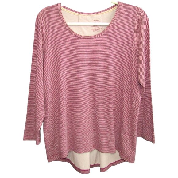 LL Bean Shrink Free Red Stripe Pullover Top Womens Sz M 3/4 Sleeve Cotton Blend - Picture 1 of 6